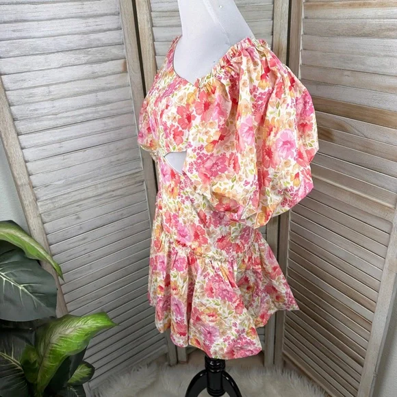 Sofie the Label Pink Floral Puff Sleeve Ruffled Skirt Sundress Size Small - Picture 5 of 8